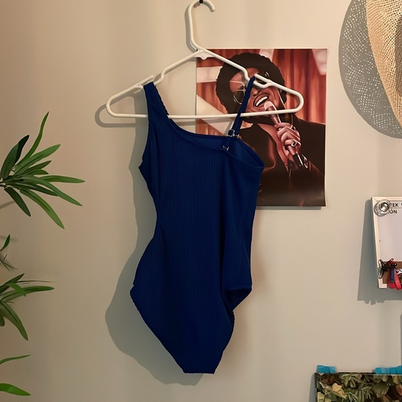 navy blue asymmetrical one piece bathing suit - Picture 2 of 3